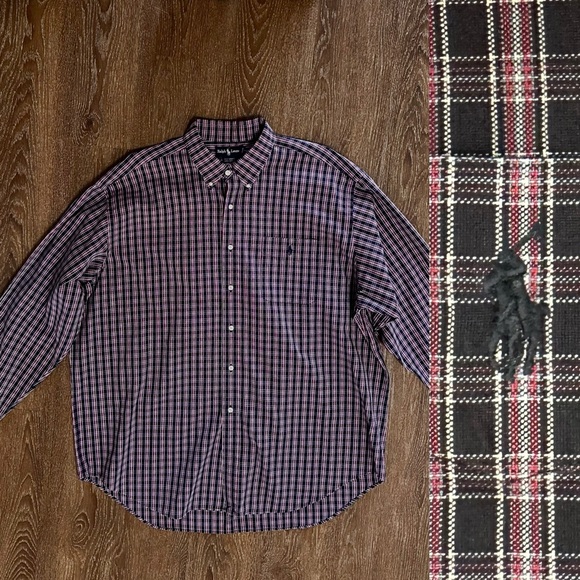 Men’s button  down Ralph Lauren Cotton shirt BIG  size XXL BLUE CHECKED - Picture 3 of 13